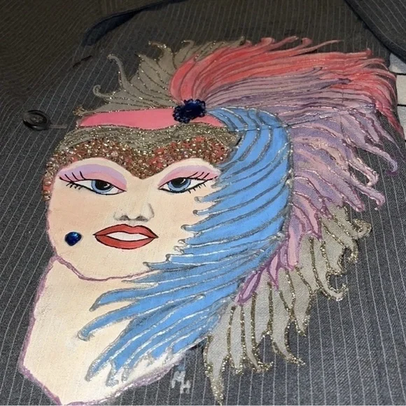 Vintage Sears Gray Pinstripe Custom Painted Showgirl Blazer Suit Jacket - Picture 7 of 16